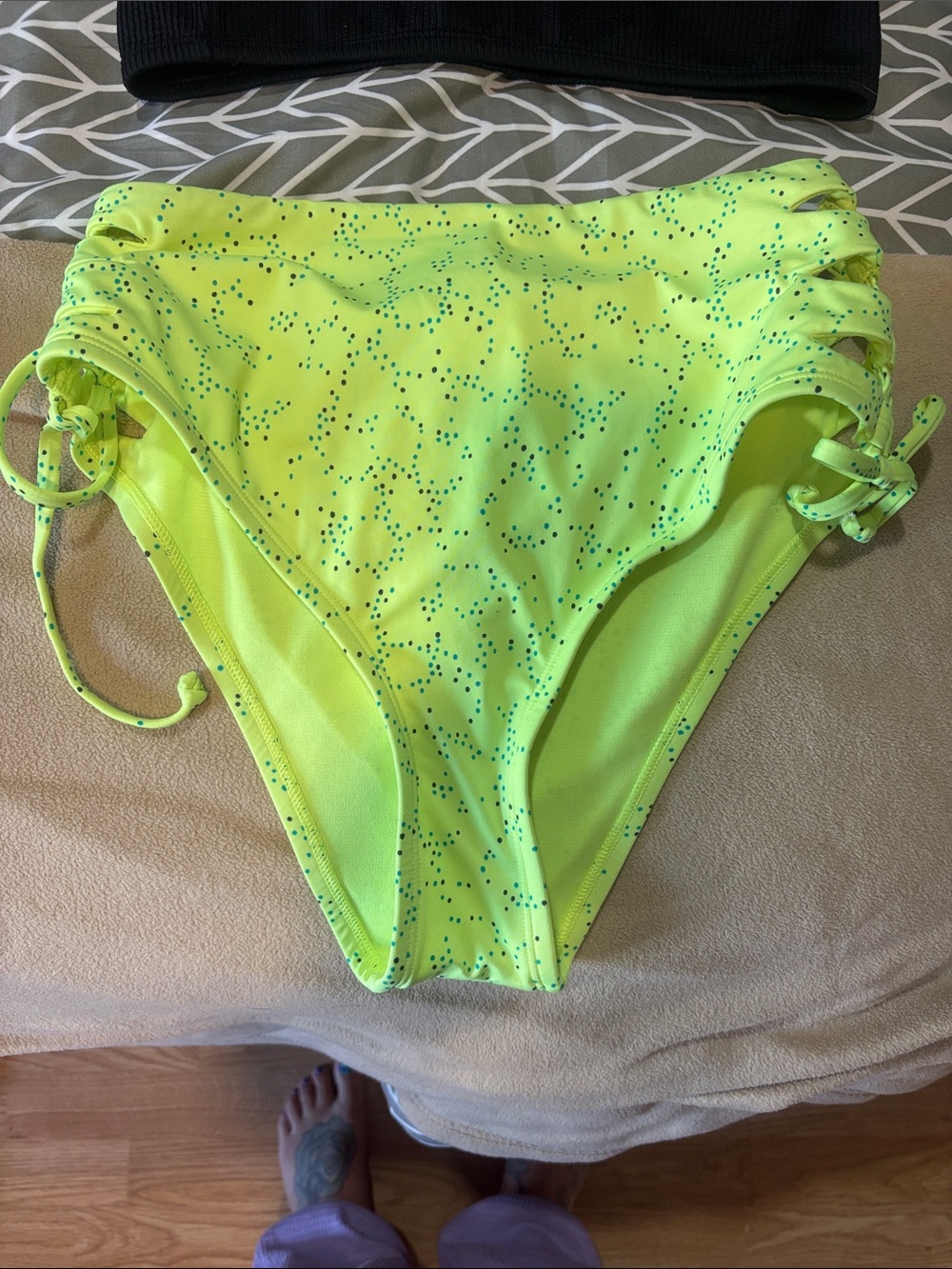 Nike Neon Lime High-Waist Bikini Bottoms with Side Lace-Up Detail